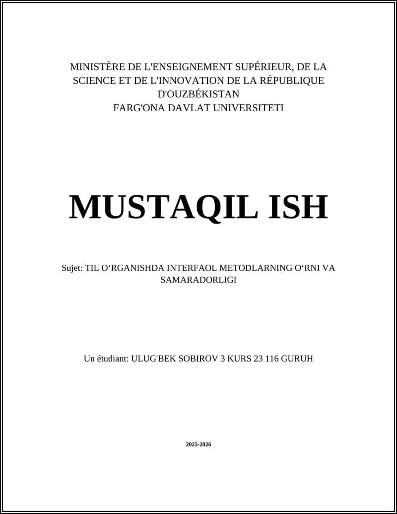 TIL O‘RGANISHDA INTERFAOL METODLARNING O‘RNI VA SAMARADORLIGI