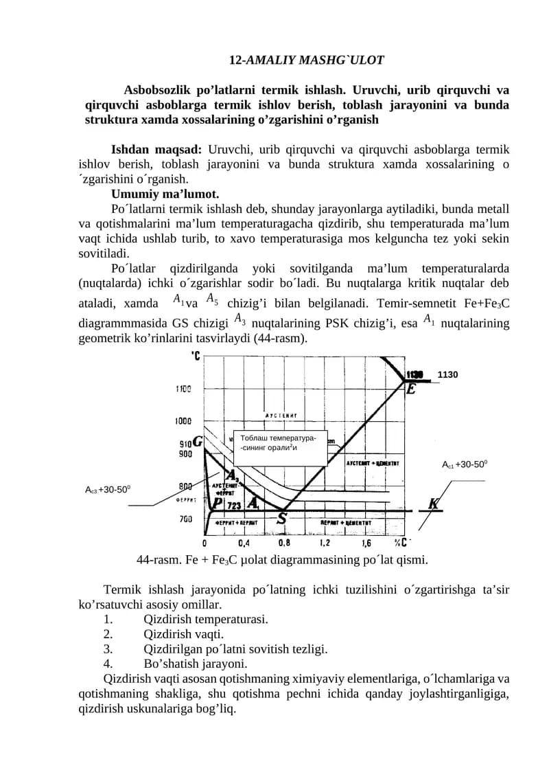 Аsbobsozlik poʼlatlarni termik ishlash