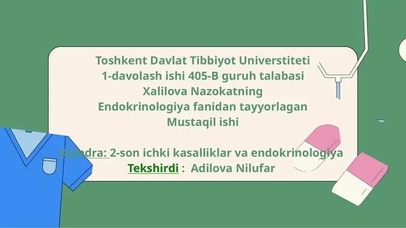 Qalqonsimon bez saratoni (Thyroid carcinoma) Endokrinologiya fanidan tayyorlagan darsi