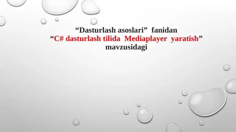C# dasturlash tilida Mediaplayer yaratish