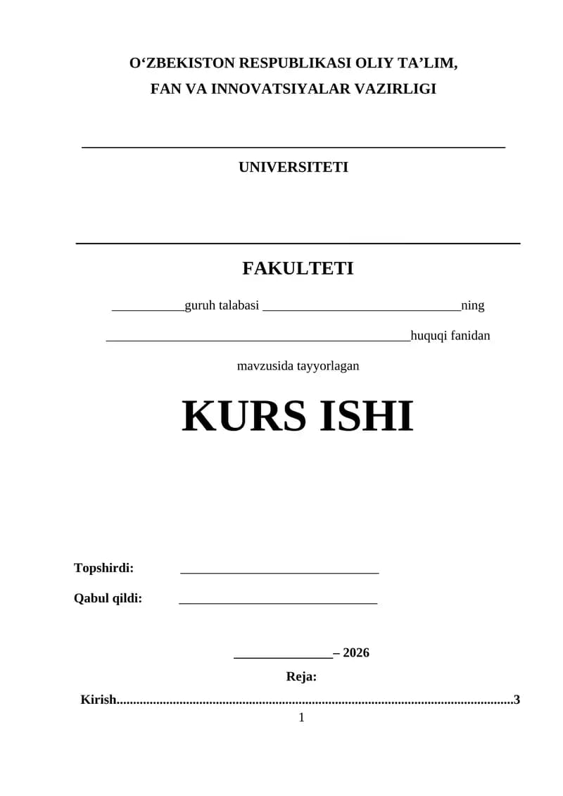 Mulk huquqining vujudga kelishu va  Mulkchilik shakllari va ularning turlari Kurs ishi