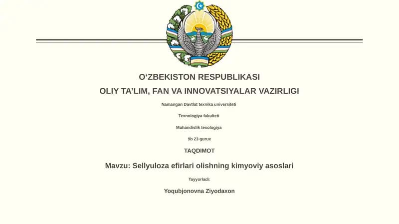 Selluloza efirlari olishning kimyoviy asoslari