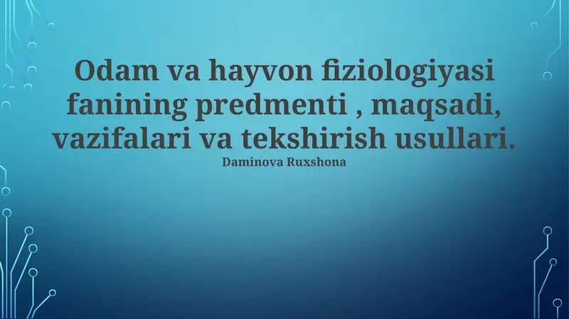 Inson va Hayvon Fiziologiyasi