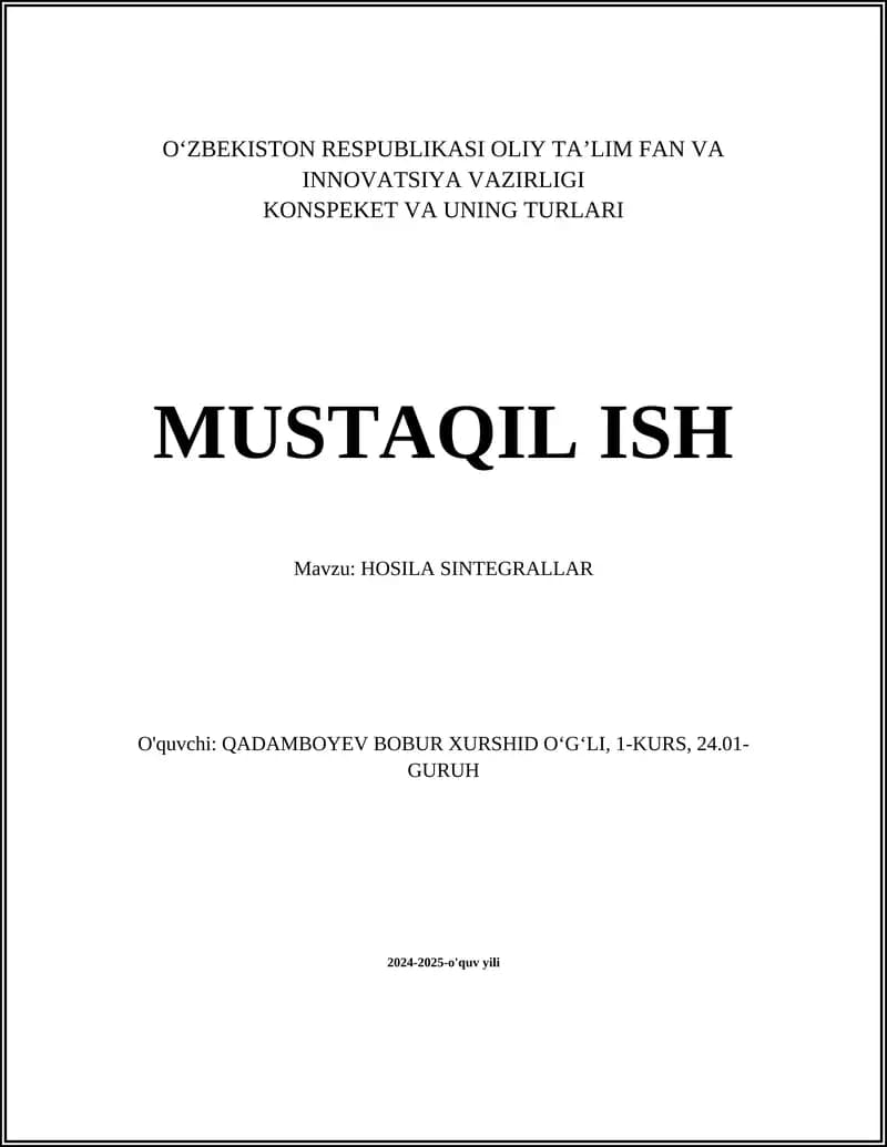 HOSILA SINTEGRALLAR