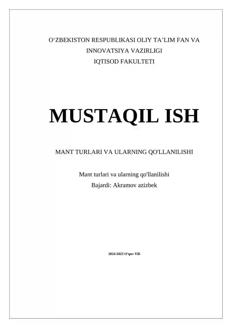 Mant turlari va ularning qo'llanilishi