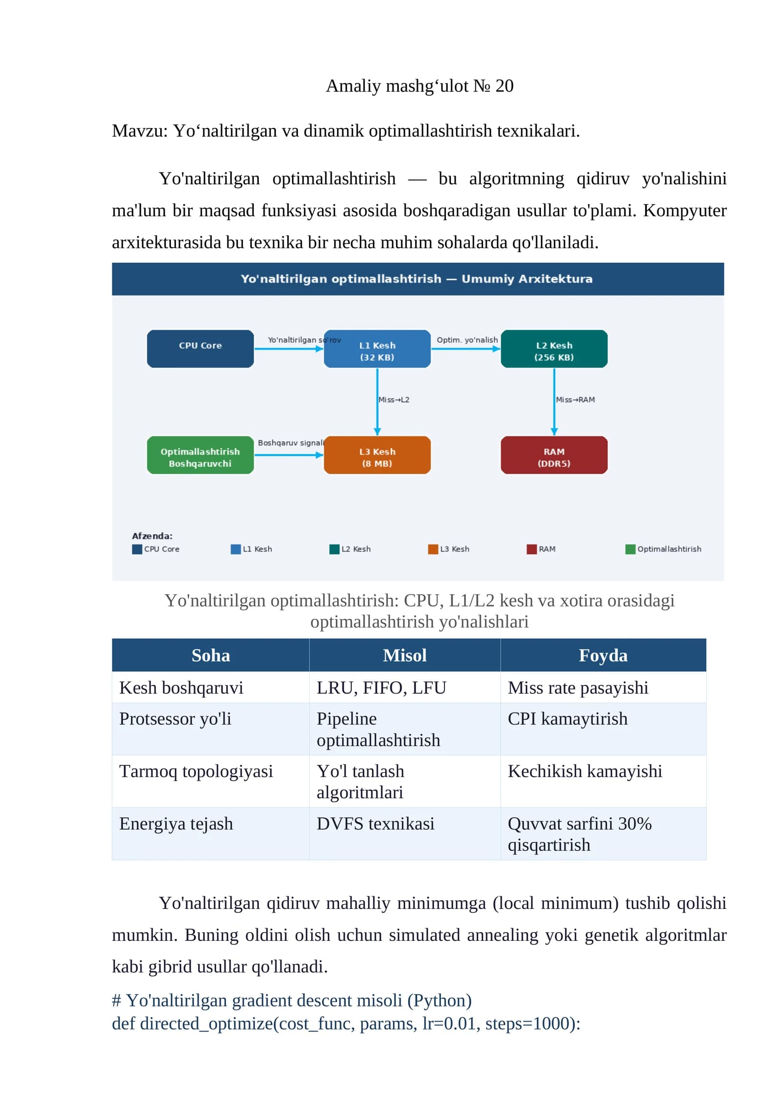 Yo‘naltirilgan va dinamik optimallashtirish texnikalari