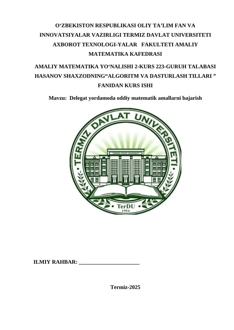 "Delegat yordamoda oddiy matematik amallarni bajarish"