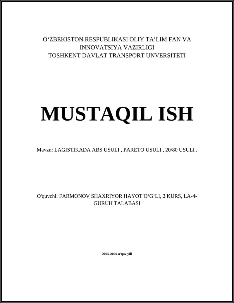 LAGISTIKADA ABS USULI