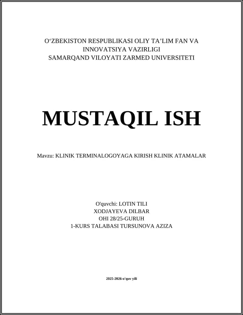 KLINIK TERMINOLOGOYAGA KIRISH KLINIK ATAMALAR