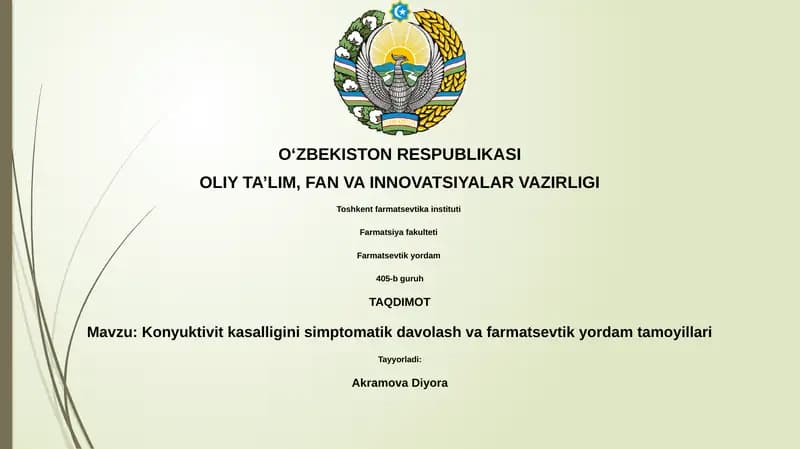 Konyuktivit kasalligini simptomatik davolash va farmatsevtik yordam tamoyillari