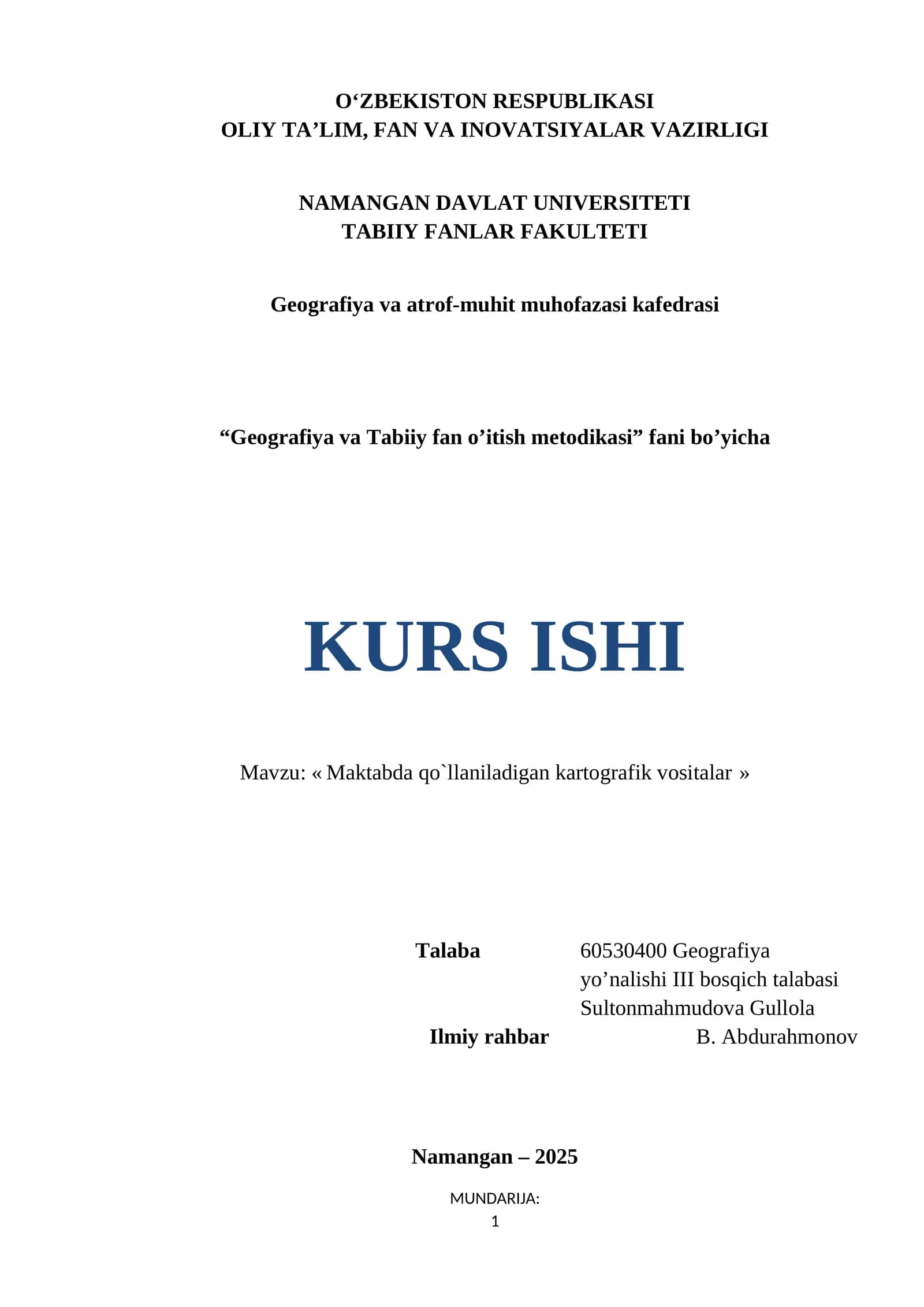 « Maktabda qo`llaniladigan kartografik vositalar »