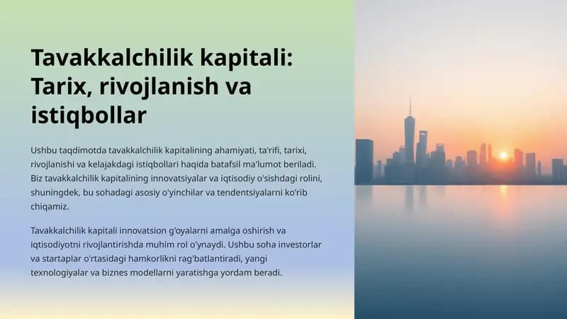 Tavakkalchilik kapitali: Tarix, rivojlanish va istiqbollar