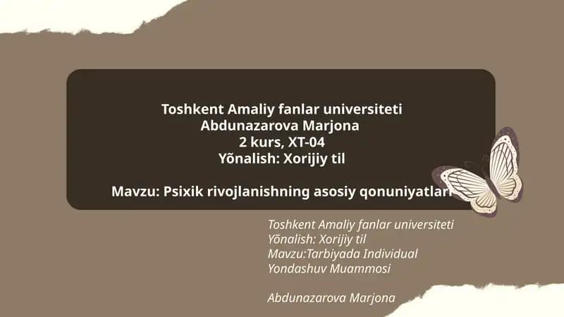 Psixik rivojlanishning asosiy qonuniyatlari