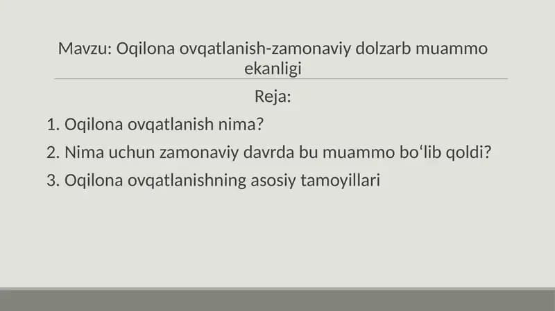Oqilona ovqatlanish-zamonaviy dolzarb muammo