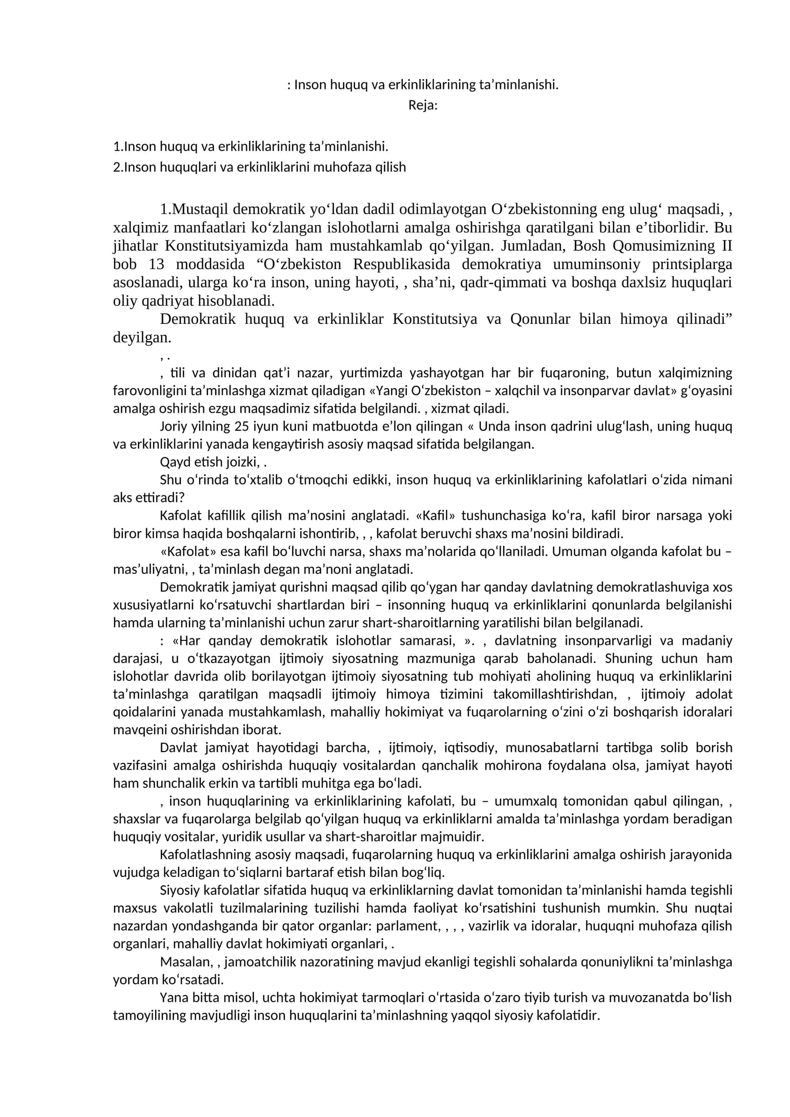 Inson huquq va erkinliklarining ta’minlanishi