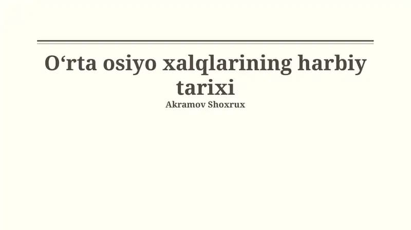 Markaziy Osiyo Xalqlarining Harbiy Tarixi