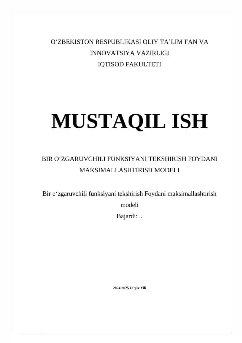 Foyda maksimallashtirish modellari