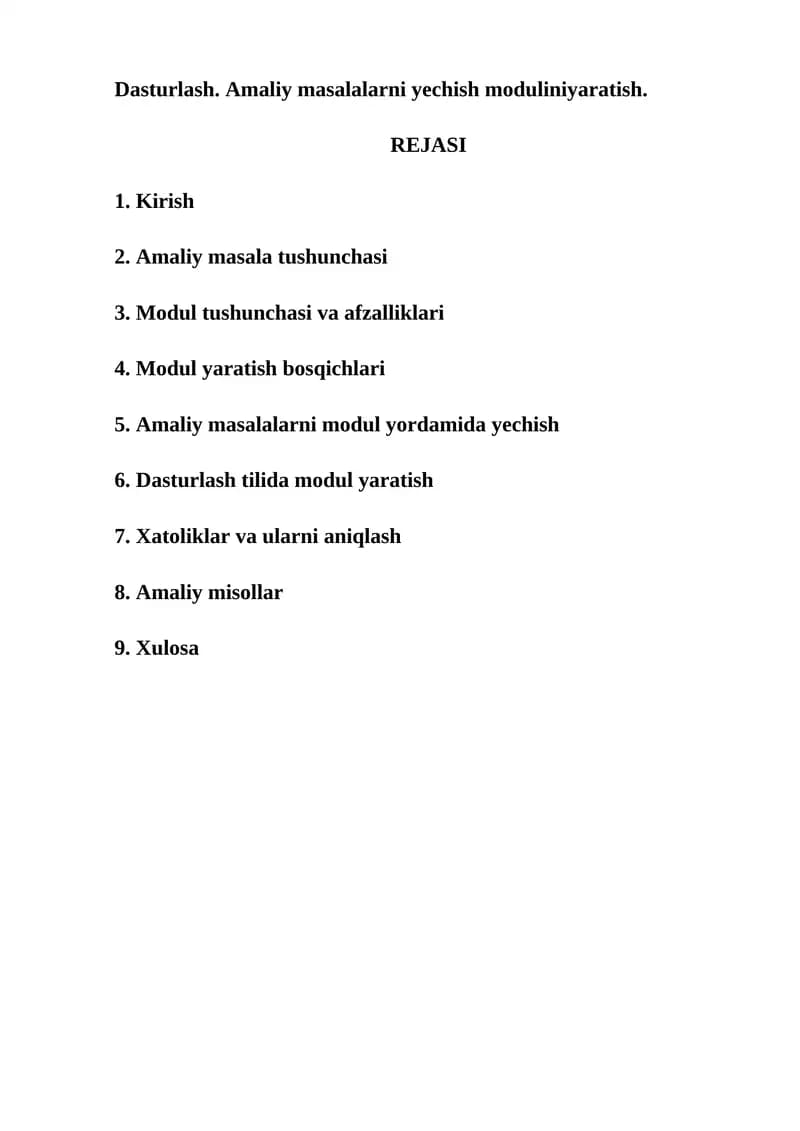 Dasturlash. Amaliy masalalarni yechish modulini yaratish