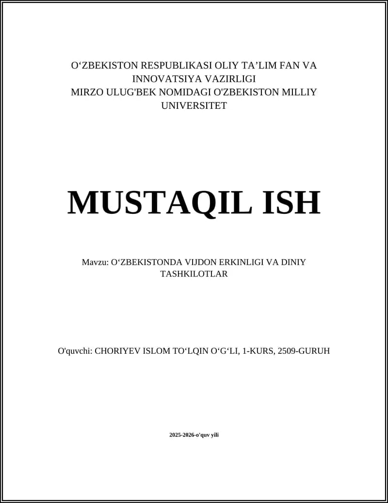 OʻZBEKISTONDA VIJDON ERKINLIGI VA DINIY TASHKILOTLAR