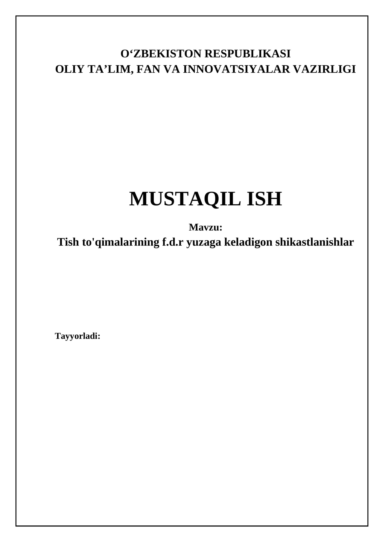 Tish to'qimalarining f.d.r yuzaga keladigon shikastlanishlar