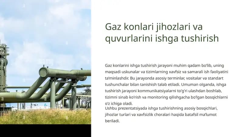 Gaz konlari jihozlari va quvurlarini ishga tushirish
