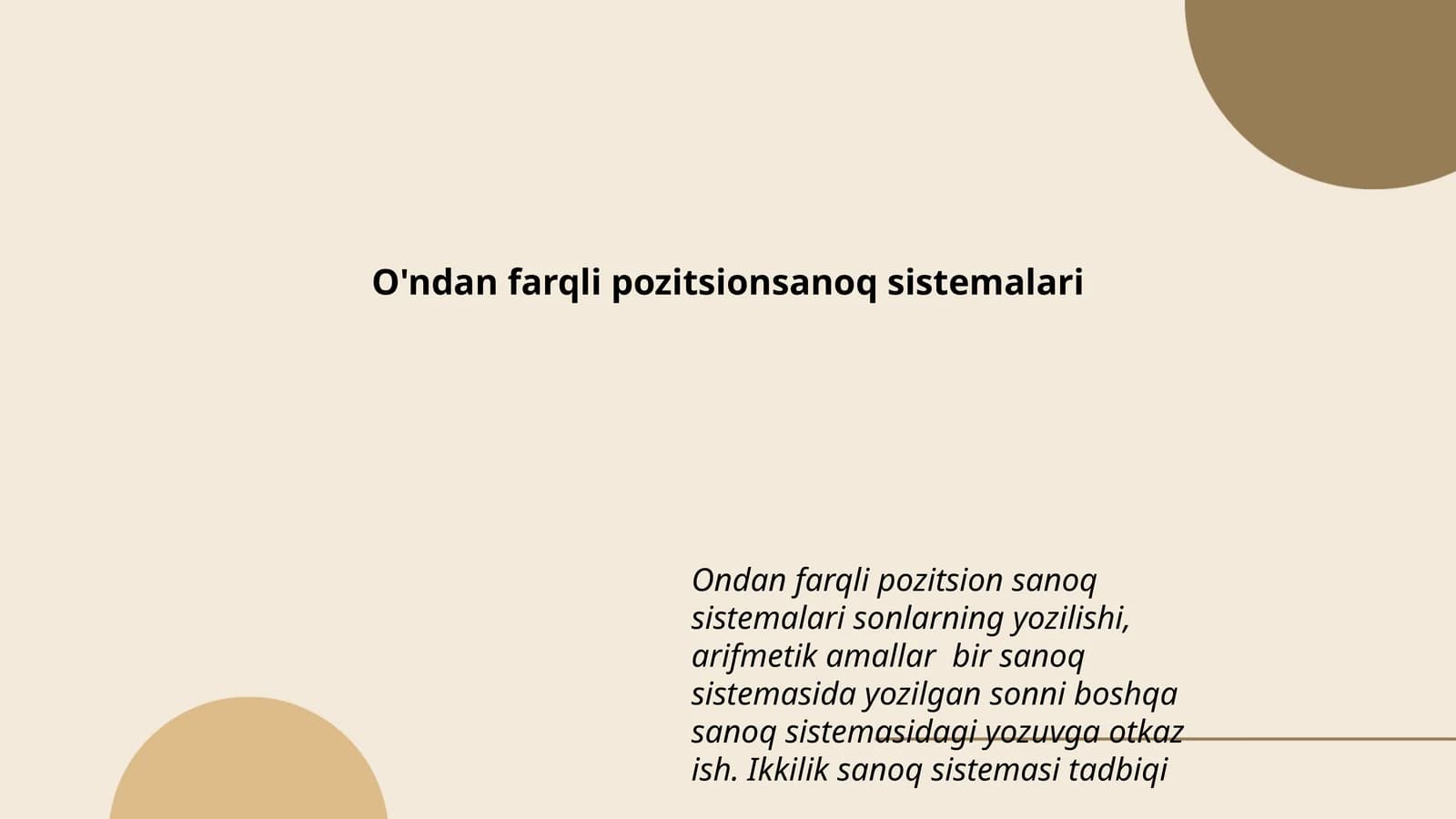 O'ndan farqli pozitsionsanoq sistemalari