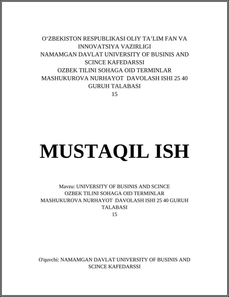 O'zbek tili sohaga oid terminlar mashukurova nurhayot davolash ishi