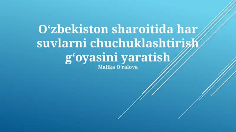 O'zbekistonda sho'r suvni chuchuklashtirish zarurati va imkoniyatlari