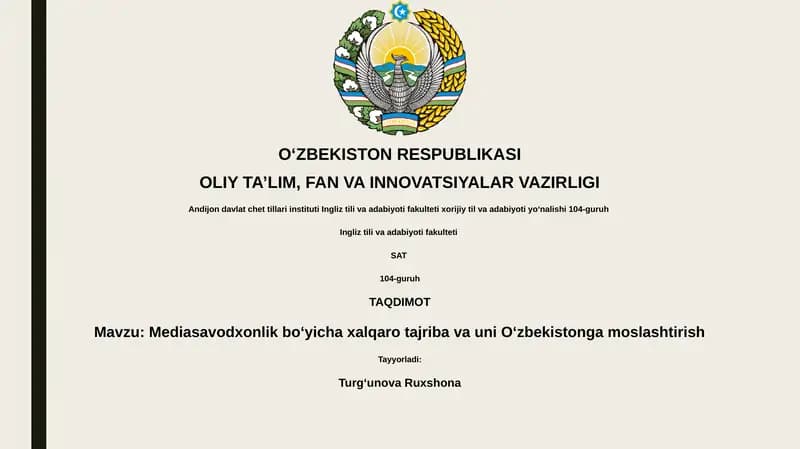 Mediasavodxonlik boʻyicha xalqaro tajriba va uni Oʻzbekistonga moslashtirish