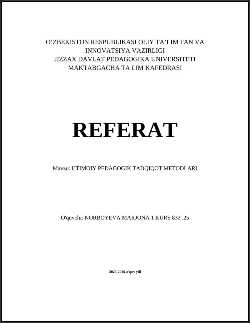 IJTIMOIY PEDAGOGIK TADQIQOT METODLARI