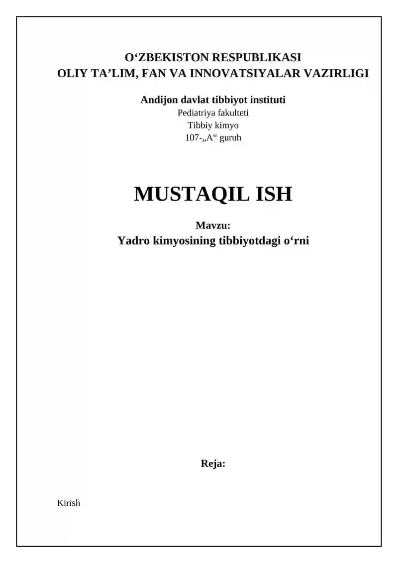 Yadro kimyosining tibbiyotdagi oʻrni