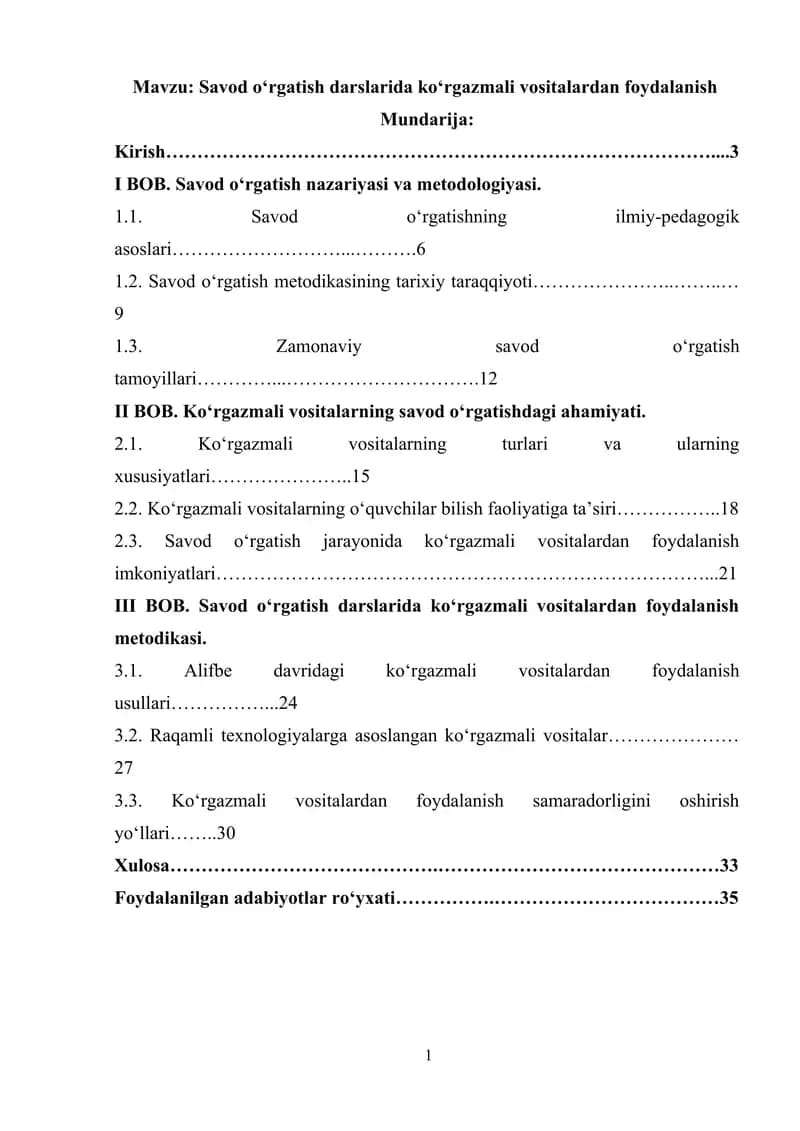 Savod o‘rgatish darslarida ko‘rgazmali vositalardan foydalanish