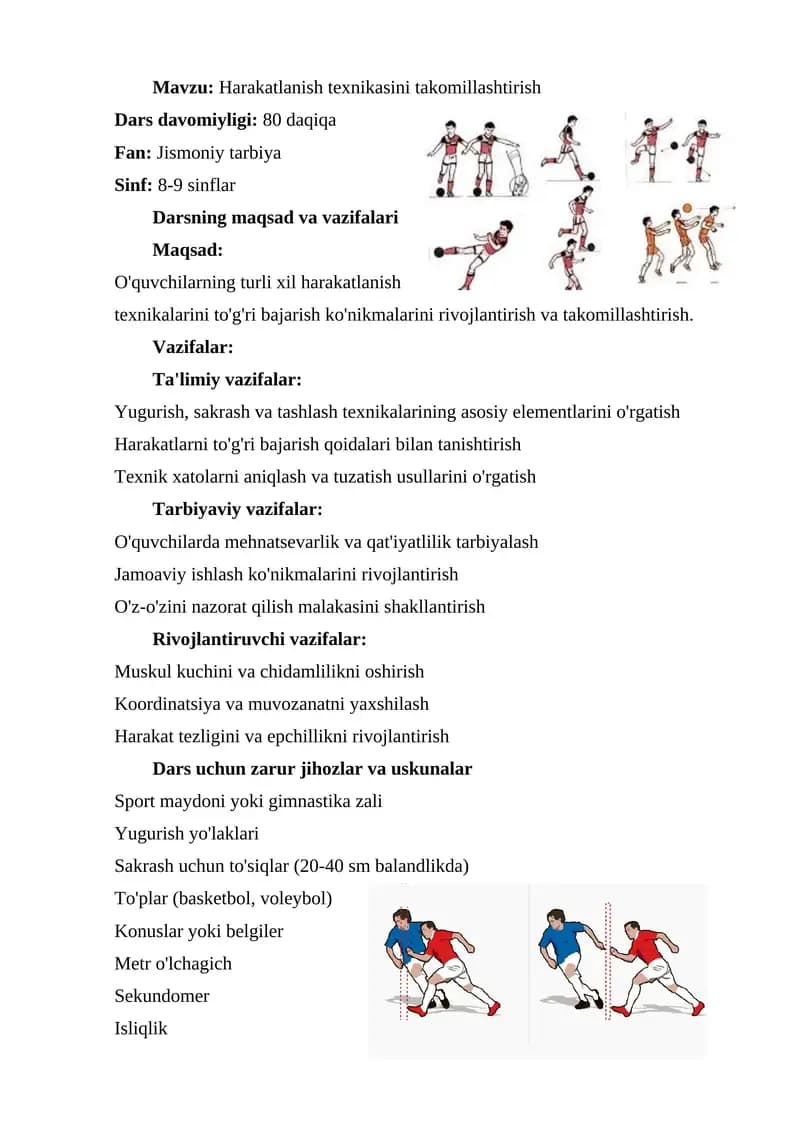 Harakatlanish texnikasini takomillashtirish