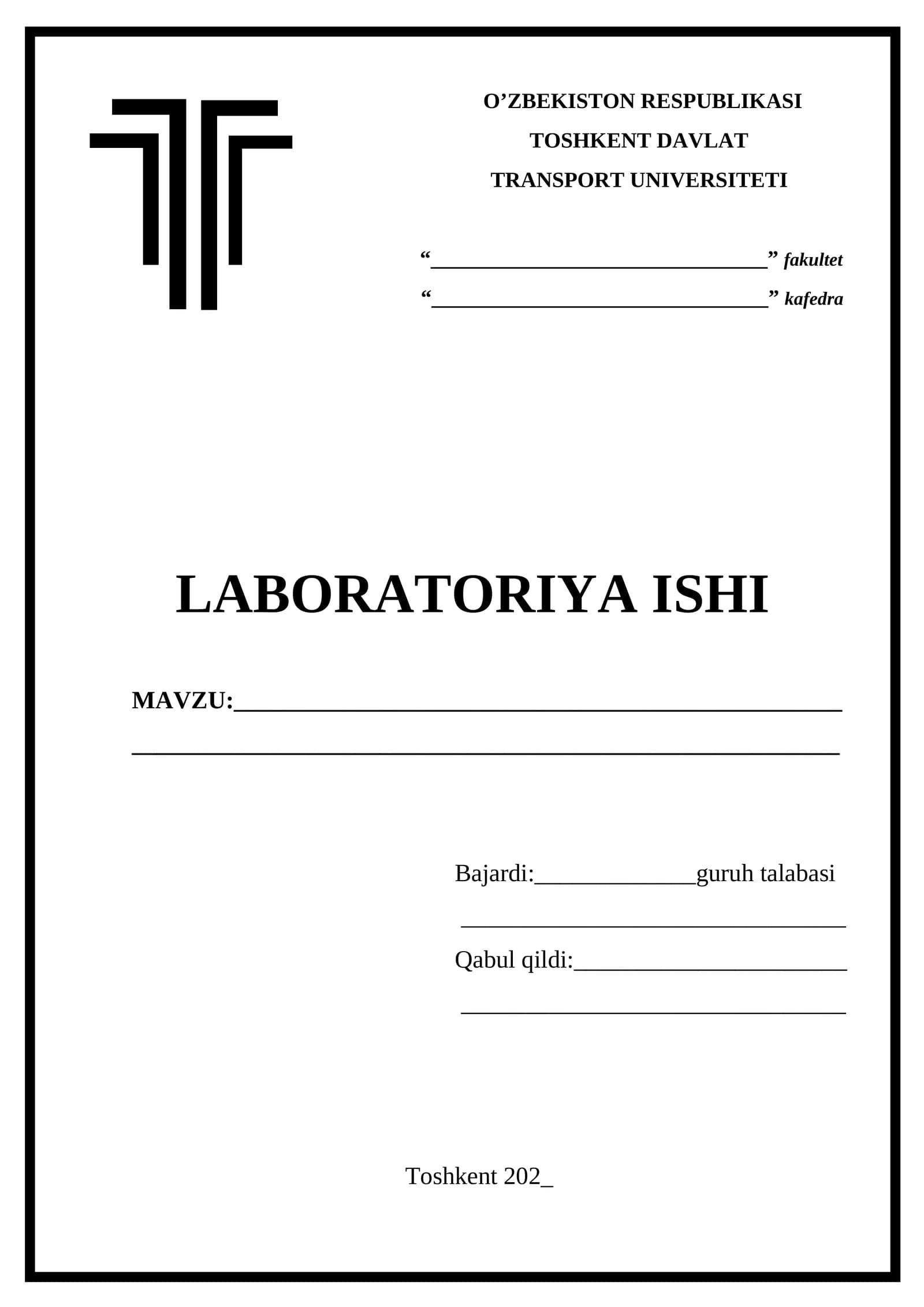 Laboratoriya ishi  titul varoq