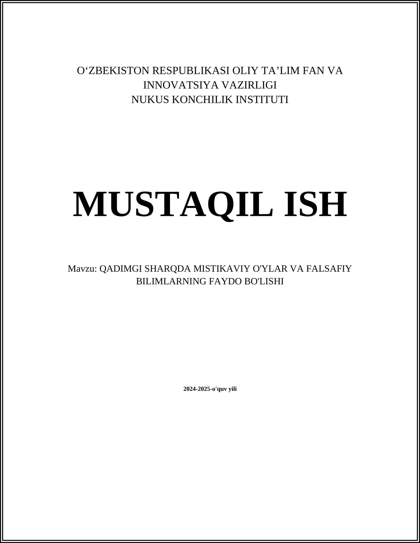 QADIMGI SHARQDA MISTIKAVIY O'YLAR VA FALSAFIY BILIMLARNING FAYDO BO'LISHI