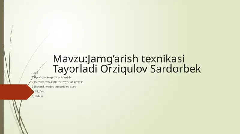 Jamg’arishtexnikasiTayorladiOrziqulovSardorbek