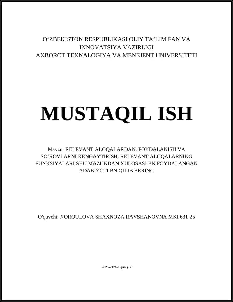 Relevant aloqalardan. Foydalanish va so‘rovlarni kengaytirish