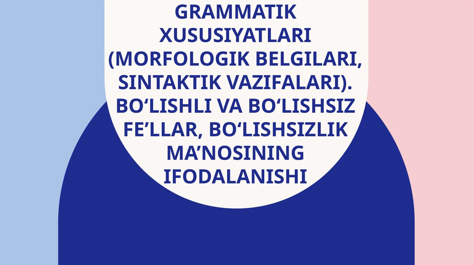 Fe’l. Fe’lning grammatik xususiyatlari (morfologik belgilari, sintaktik vazifalari). Bo‘lishli va bo‘lishsiz fe’llar, bo‘lishsizlik ma’nosining ifodalanishi