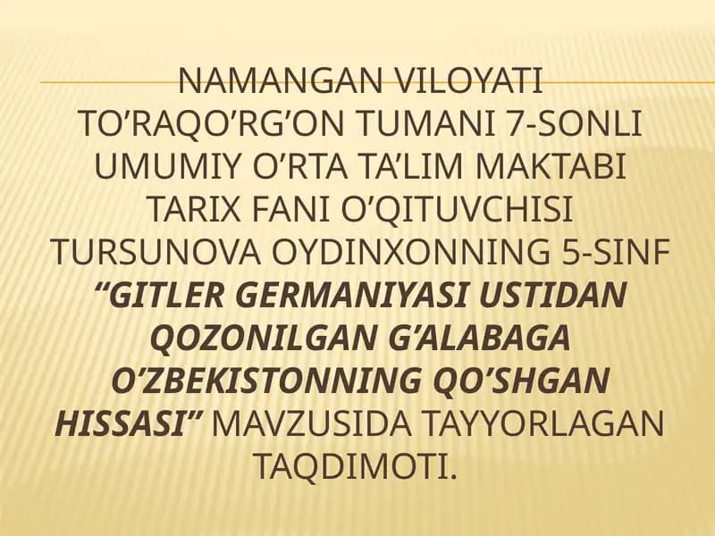 O’zbekistonning qo’shgan hissasi