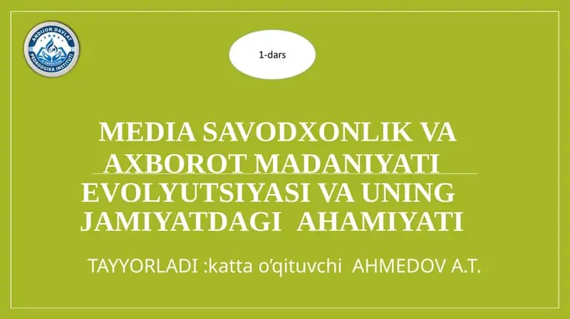 Mediasavodxonlik va axborot madaniyati evolyutsiyasi va uning jamiyatdagi ahamiyati