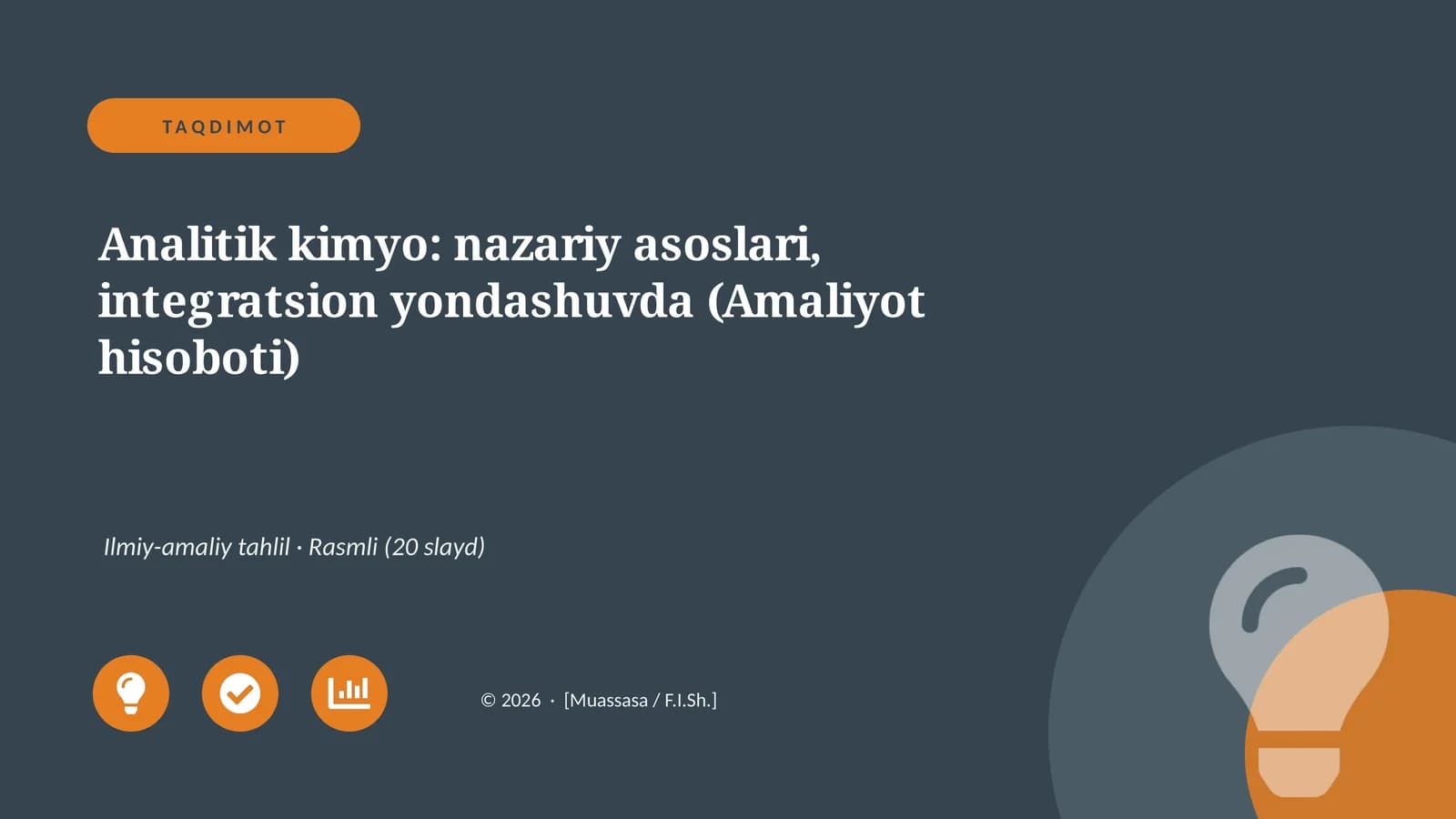 Analitik kimyo: nazariy asoslari, integratsion yondashuvda (Amaliyot hisoboti)