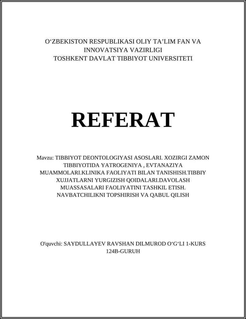 TIBBIYOT DEONTOLOGIYASI ASOSLARI