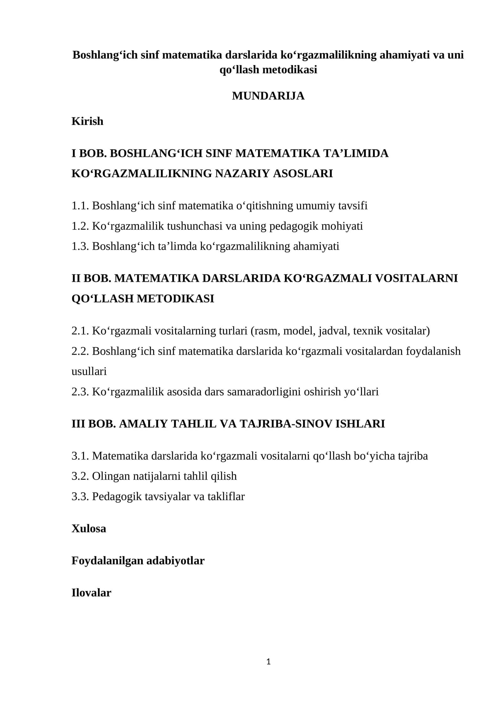 Boshlang‘ich sinf matematika darslarida ko‘rgazmalilikning ahamiyati va uni qo‘llash metodikasi
