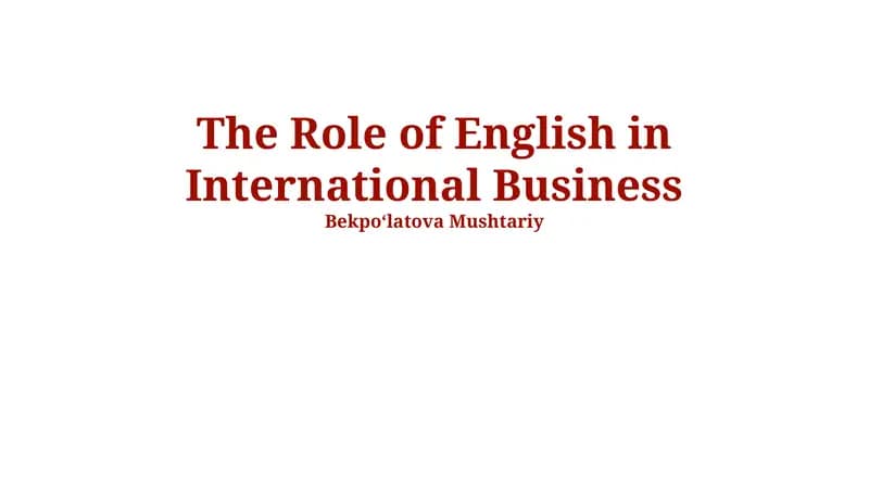 The Role of English in International Business