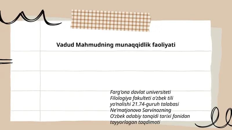 O‘zbek adabiy tanqidi tarixi fanidan tayyorlagan taqdimoti