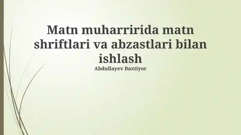 Shriftlar va Ularning Xususiyatlari