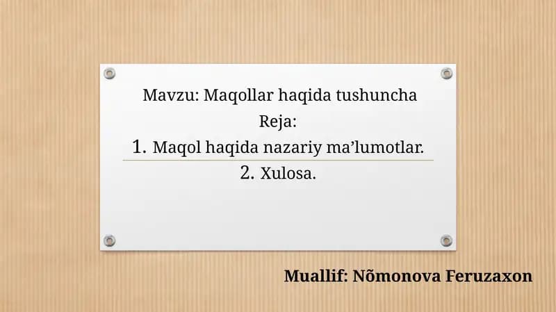 Maqollar haqida tushuncha