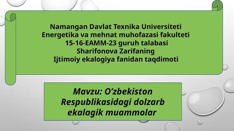 O‘zbekiston Respublikasidagi dolzarbekalagikmuammolar