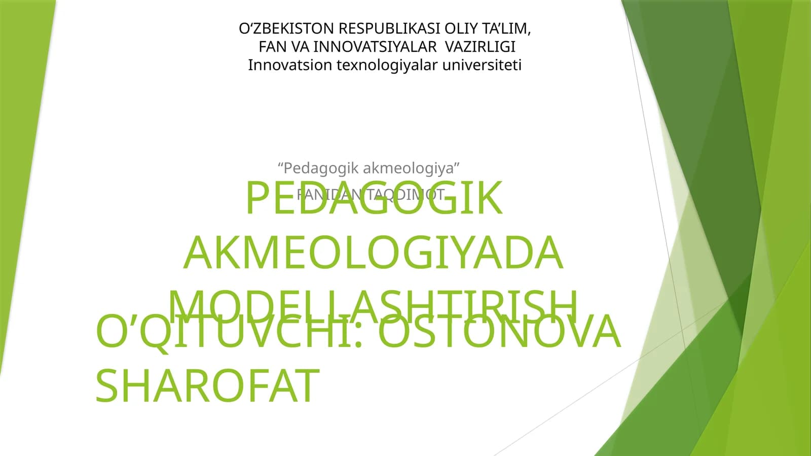 PEDAGOGIK AKMEOLOGIYADA MODELLASHTIRISH