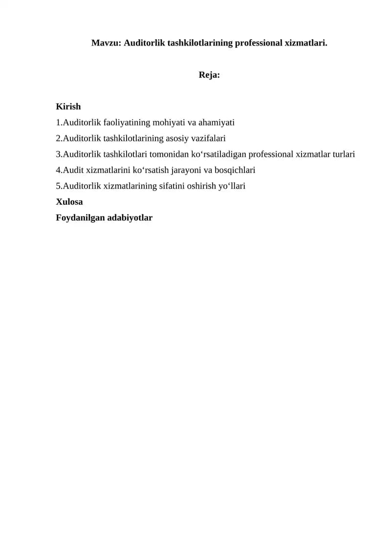 Auditorlik tashkilotlarining professional xizmatlari